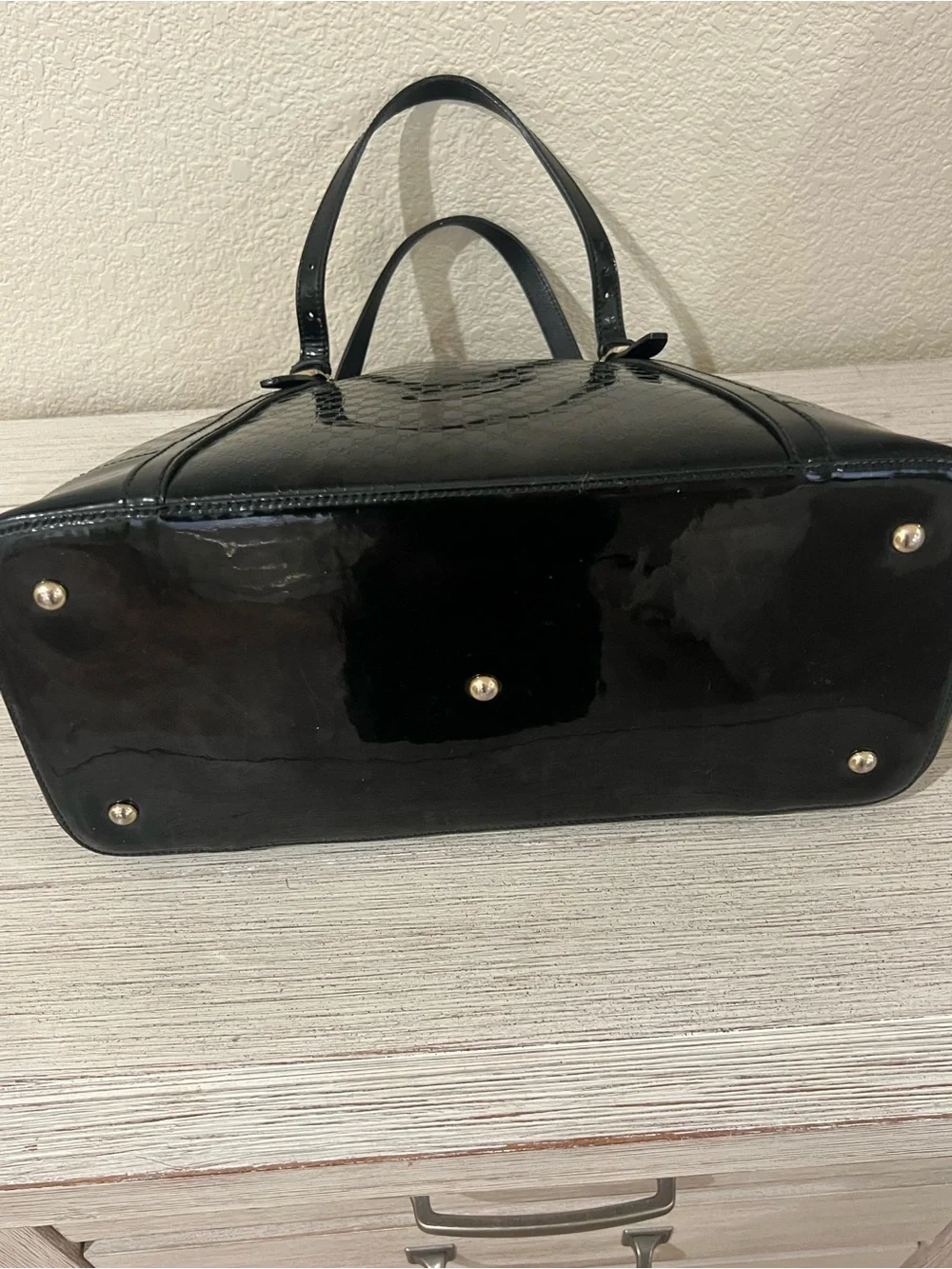 GUCCI Black Microguccissima Patent Leather Nice Top Handle Bag COA
